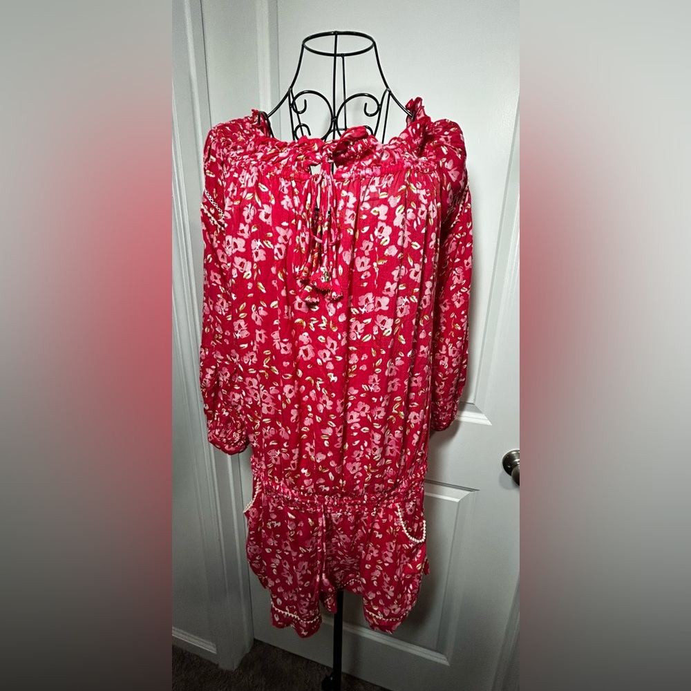 Poupette St. Barth Off The‎ Shoulder Red Floral Romper